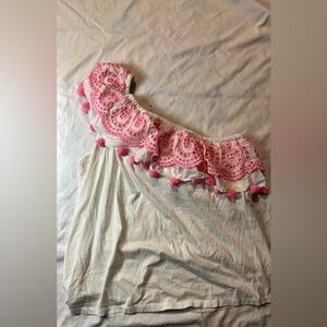 Lilly Pulitzer Pink and White Off-Shoulder Blouse